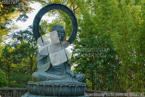 Image of Seated Bronze Buddha at Japanese Garden