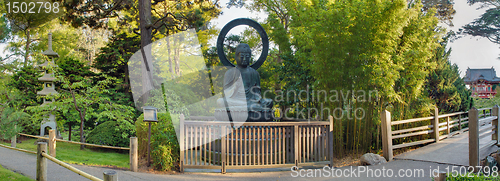 Image of Seated Bronze Buddha at Japanese Garden Panorama