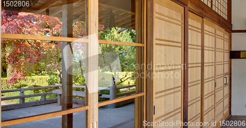 Image of Reflection of Japanese Garden in the Fall