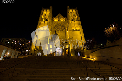 Image of Steps to Grace Cathedral in San Francisco at Night