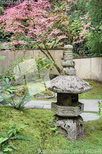 Image of Old Japanese Stone Lantern in Garden
