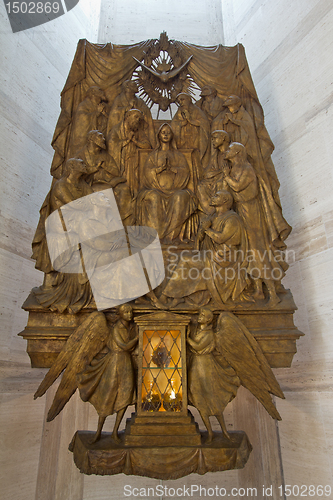 Image of Roman Catholic Mary Assumption with Apostles Sculpture