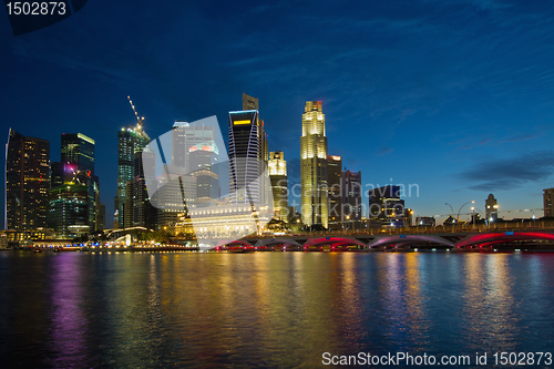 Image of Singapore River Waterfront Skyline at Blue Hour