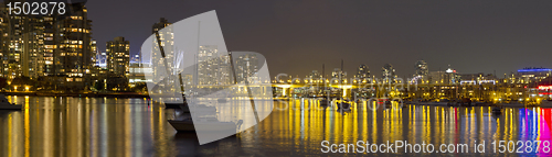 Image of Vancouver BC Skyline and Cambie Bridge at Night 