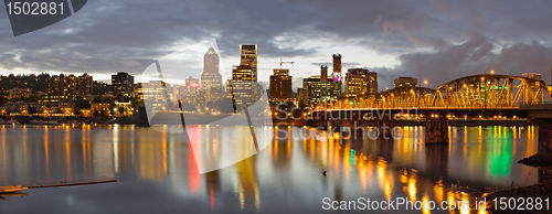 Image of Portland Downtown Skyline at Sunset