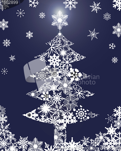 Image of Christmas Tree with Snowflakes Blue Background