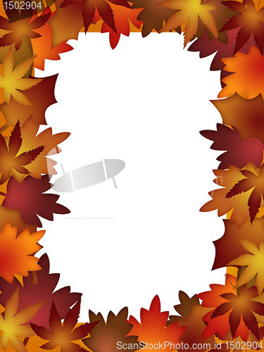 Image of Colorful Fall Leaves Border over White
