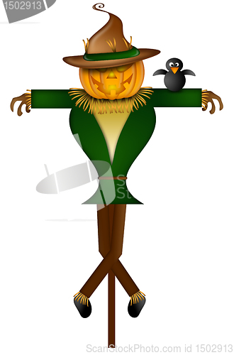 Image of Scarecrow with Black Crow Bird