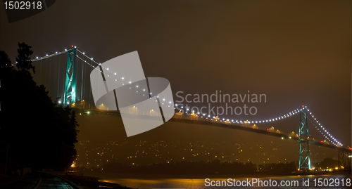 Image of Vancouver BC Lions Gate Bridge at Night