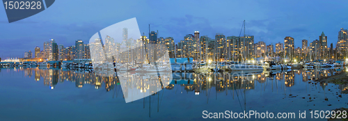 Image of Vancouver BC Downtown Harbor Skyline at Blue Hour