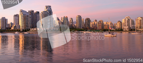 Image of Vancouver BC Skyline along False Creek at Dusk