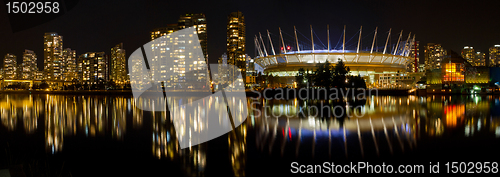 Image of Vancouver BC Skyline along False Creek at Night