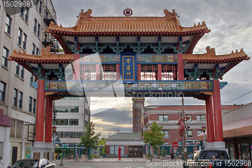 Image of Sunset at Chinatown Gate in Seattle Washington