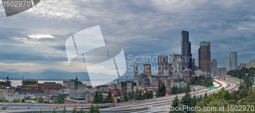 Image of Seattle Downtown Skyline and Freeway Panorama