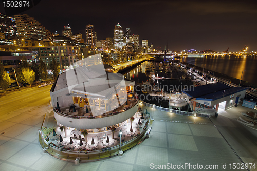 Image of Seattle City Skyline and Marina at Night