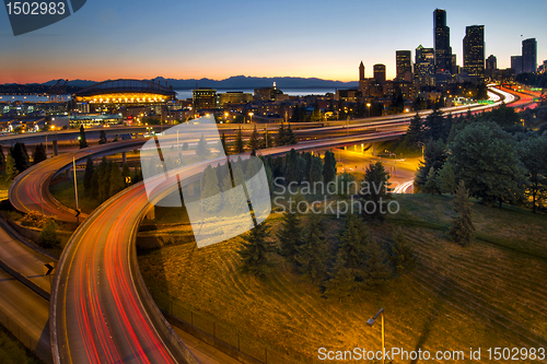 Image of Seattle Downtown Highway Traffic Light Trails