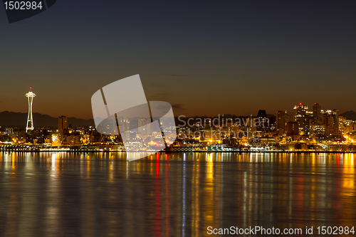 Image of Seattle Downtown Skyline Reflection at Dawn