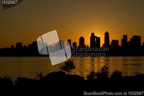 Image of Sunrise over Seattle Skyline along Puget Sound