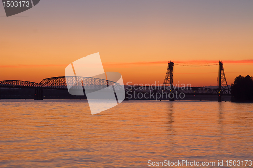 Image of Sunset over Columbia River Crossing Interstate Bridge