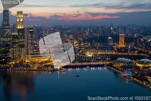 Image of Singapore Skyline and Marina Bat Esplanade at Sunset