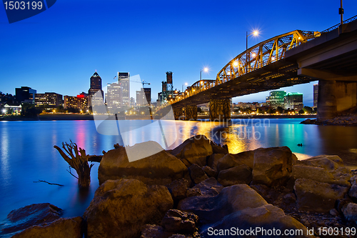 Image of Portland Oregon Skyline at Blue Hour