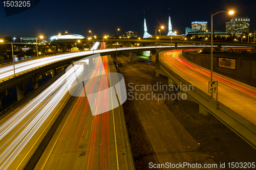 Image of Portland Oregon City Freeway Light Trails at Night