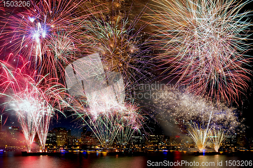 Image of Fireworks Background with City Skyline