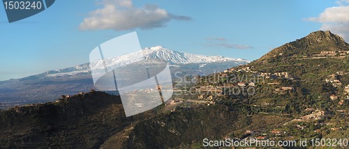 Image of Snow peak of Etna volcano, Sicily, seen from Taormina