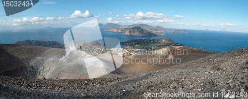 Image of Arolian islands seen from the Grand crater of Vulcano island near Sicily, Italy