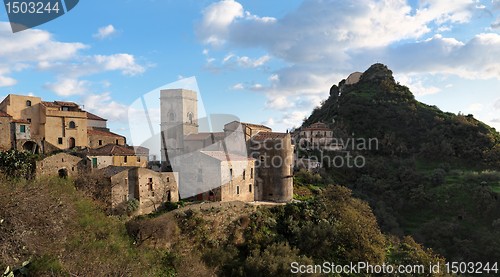 Image of Medieval village of Savoca in Sicily, Italy, at sunset