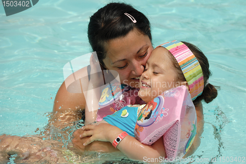 Image of Happy mother and child in pool