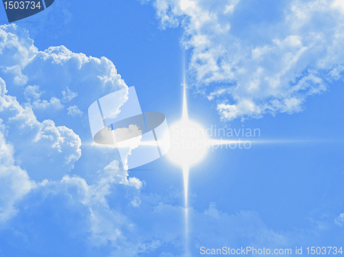 Image of Blue sky with clouds and sun