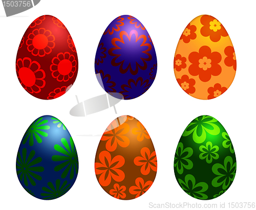 Image of Six Colorful Easter Day Eggs with Floral Designs