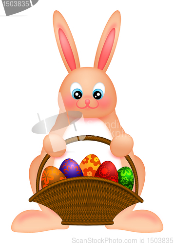 Image of Happy Easter Bunny Rabbit  with Egg Basket Illustration