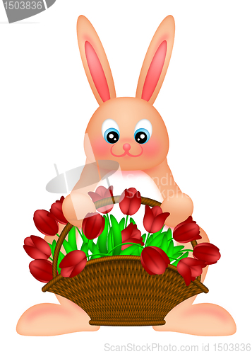 Image of Happy Easter Bunny Rabbit  with Tulips Basket Illustration