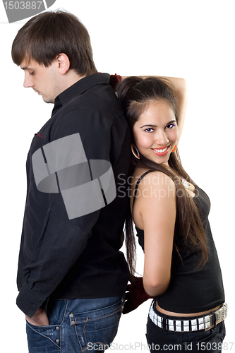 Image of Portrait of the young man and woman. Isolated on white