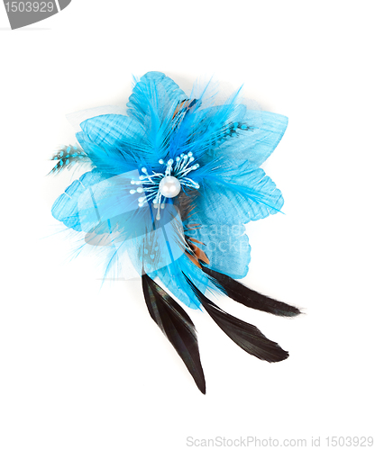 Image of blue flower fabric with feathers