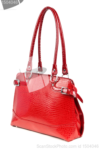 Image of red leather ladies handbag