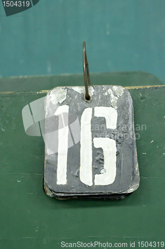 Image of number tag, sixteen