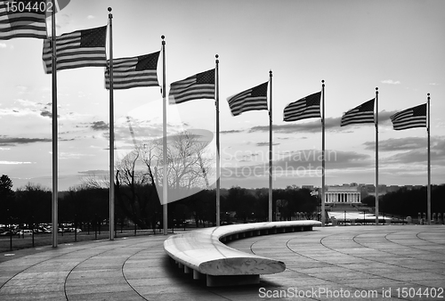 Image of American Flags with the Lincoln Memorial in the Background