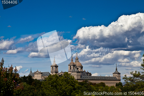 Image of San Lorenzo de El Escorial Monastery Spires, Spain on a Sunny Day