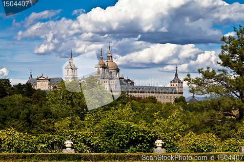 Image of San Lorenzo de El Escorial Monastery Spires, Spain on a Sunny Day