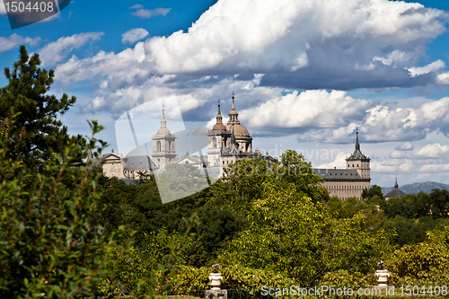 Image of San Lorenzo de El Escorial Monastery Spires, Spain on a Sunny Day