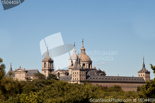 Image of San Lorenzo de El Escorial Monastery Spires, Spain on a Sunny Day