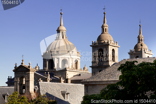 Image of San Lorenzo de El Escorial Monastery Spires, Spain on a Sunny Day