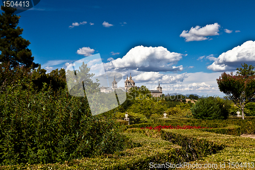 Image of San Lorenzo de El Escorial Monastery Spires, Spain on a Sunny Day