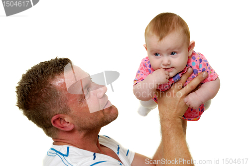 Image of Father and baby are playing