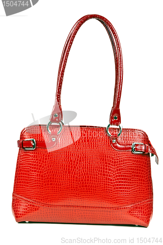 Image of red leather ladies handbag