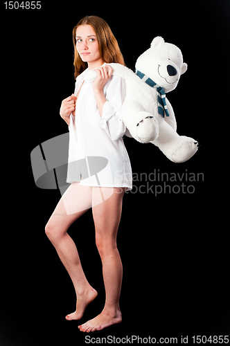 Image of Pretty woman with bear