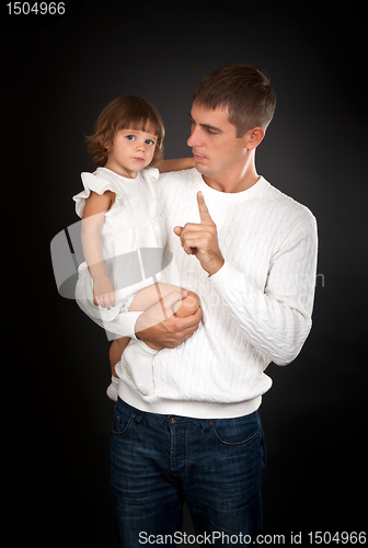 Image of Father shaking his finger at a small daughter